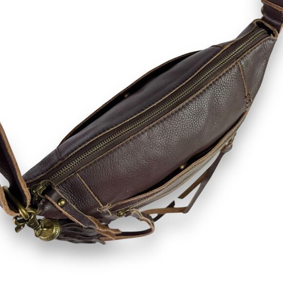 Lucky Brand Vintage Crossbody Hobo Shoulder Bag Tassels Brown Leather Western - Picture 9 of 14